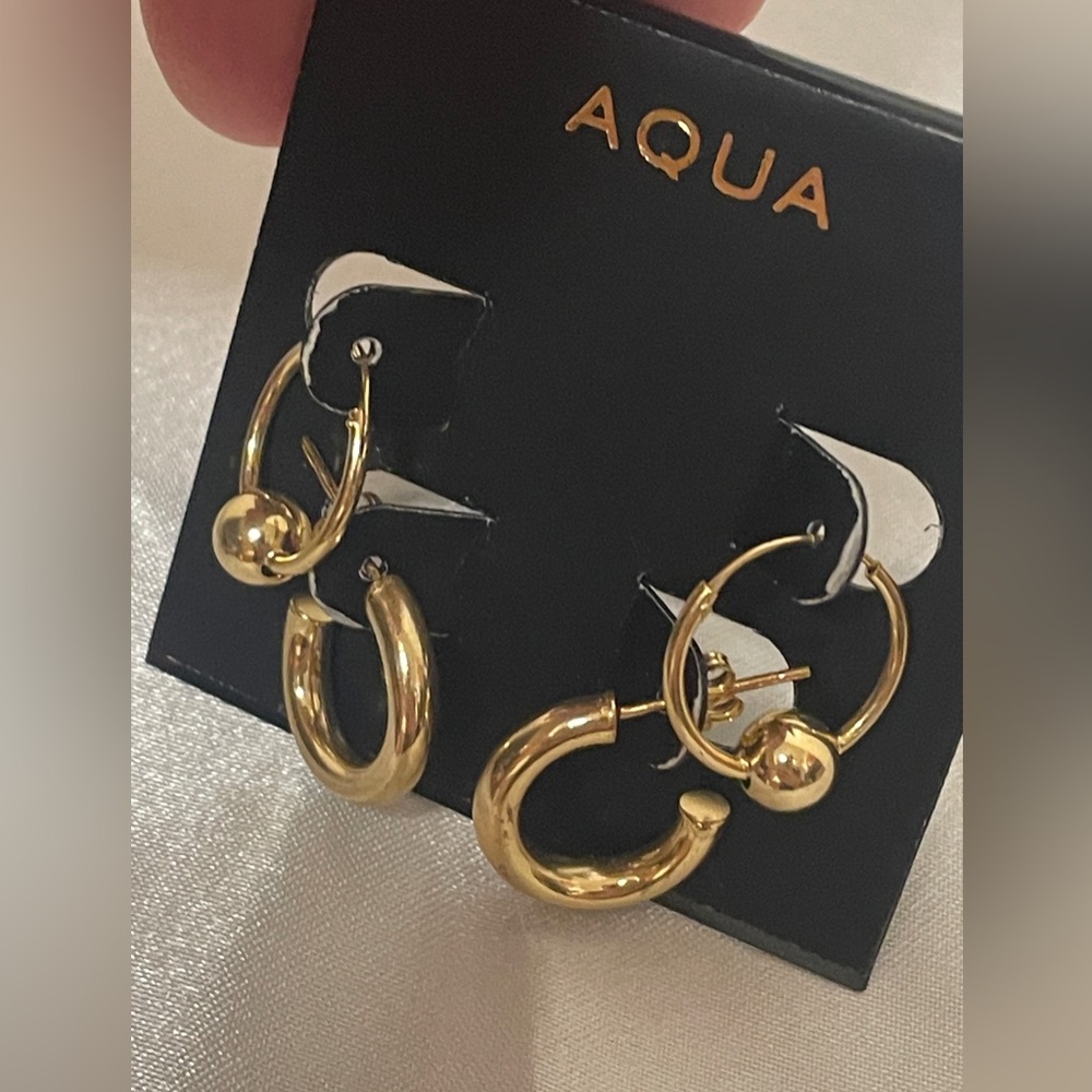 (3) pairs Aqua Gold plated Earrings - Picture 12 of 14